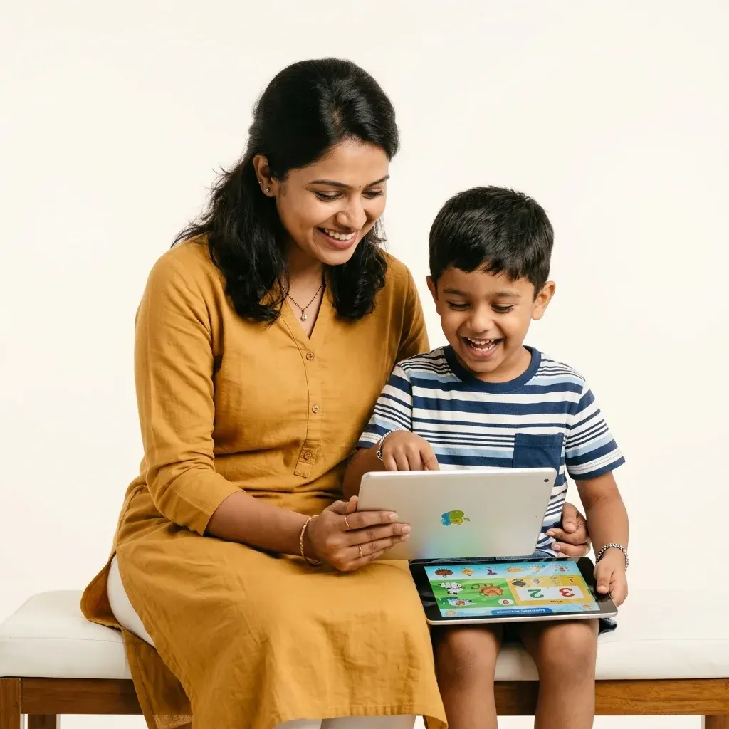 Mother and child looking at a tablet